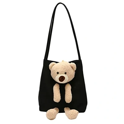 Image of Stylish Canvas Tote Bag With an External Pocket Eco friendly Top Button Closure Daily Essentials Creative Bears Hanging Around Reusable Shopping Cross Body