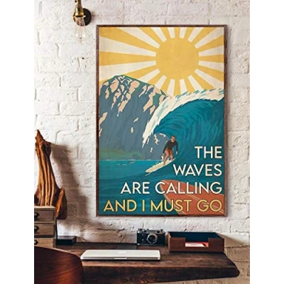 Image of TNND Surf Surfboard Surfing Poster The Waves Are Calling And I Must Go Vintage Love Home Decor Father&#039;s Day Birthday Gift Metal Signs 12X16 inch