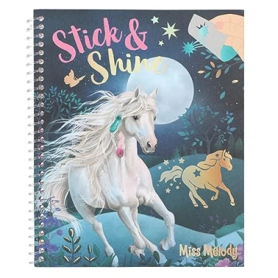 Image of Depesche 12471 Miss Melody Stick &amp; Shine Colouring Book, 24 Pages with Great Horse Motifs, for and Designing