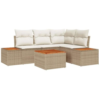 Image of vidaXL 5 Piece Garden Sofa Set with Cushions Beige Poly Rattan Acacia
