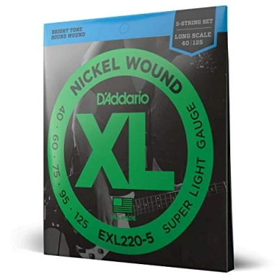 Image of D&#039;Addario Bass Guitar Strings XL Nickel EXL220 5 Perfect Intonation, Consistent Feel, Powerful Durability For String Guitars 40 125 Super Light String, Long Scale