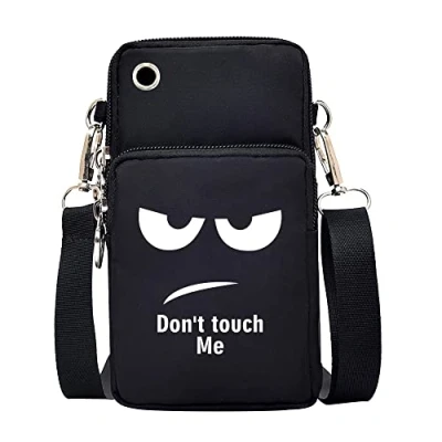 Image of FINDING CASE White Picture Printed Women Girls men Zipper Waterproof Nylon 3 Layers Crossbody Bags Wallet Cellphone Purse Shoulder Bag Wristlet Handbags Adjustable Strap (Don’t Touch Me)