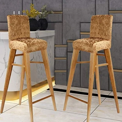 Image of KELUINA Velvet Bar Stool Chair Covers with Backrest,Elastic Seat Home Soft Slipcover Protector for Kitchen Breakfast Counter Chairs Stools (Gold Yellow,Set of 4)