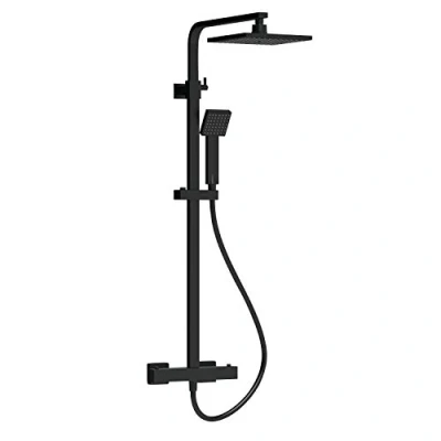 Image of Nuie JTY486 Modern Bathroom Square Thermostatic Bar Shower with Telescopic Kit, Matt Black