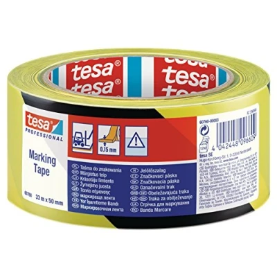Image of tesa PVC Hazard Warning, Safety Floor and Lane Marking Tape, 33 m x 50 mm Black Yellow