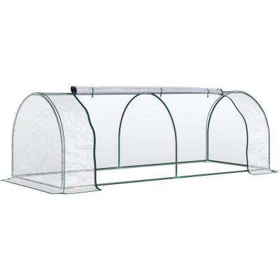 Image of Outsunny Transparent PVC Tunnel Greenhouse Green Grow House Steel Frame 250 X 100 80cm