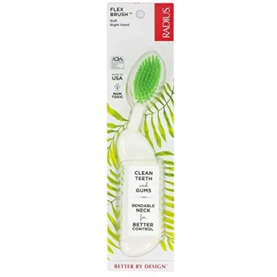 Image of RADIUS Right Hand Toothbrush, Soft Bristles with Flex Neck Technology (Colours May Vary) 6 Count