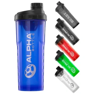 Image of Alpha Designs Protein Shaker Bottle 1000ml Gym Cup for Powder Shakes &amp; Sports Supplements Pre Workout Mixer BPA Free 1L Blue
