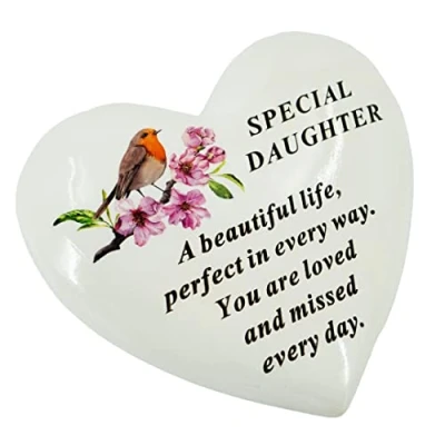 Image of Angraves Special Daughter Robin Memorial Heart Graveside Plaque Ornament Grave Decoration