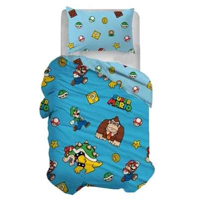 Image of hermet Super Mario Duvet Cover Set, Cotton, Azure, Single