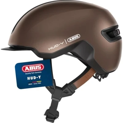Image of ABUS Urban helmet HUD Y magnetic, rechargeable rear LED light with magnetic attachment a cool bike for everyday use men and women brown, size S