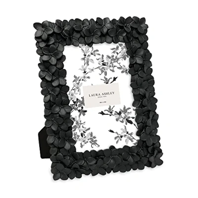 Image of Laura Ashley 4x6 Black Flower Textured Hand Crafted Resin Picture Frame w/Easel &amp; Hook for Tabletop Wall Display, Decorative Floral Design Home D cor, Photo Gallery, Art (4x6, Black)