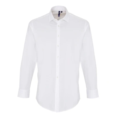 Image of Premier Mens Stretch Fit Poplin Long Sleeve Shirt (White) Size Large