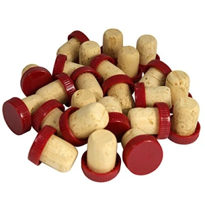 Image of Plastic Top Flanged Wine Stoppers / Corks Red Pack Of 24