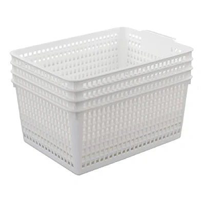 Image of Easymanie Large Plastic Storage Basket Box, 4 Packs, White