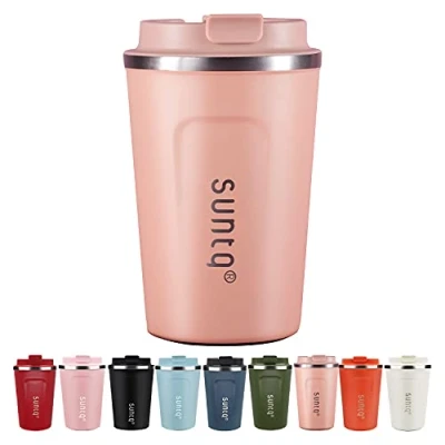 Image of SUNTQ Reusable Coffee Cups Travel Mug with Leakproof Lid Insulated Cup Thermal Stainless Steel for Hot and Cold Drinks, 13oz/380ml, Coral Pink