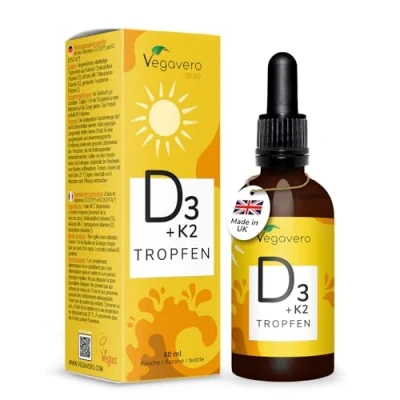 Image of Vegavero Vitamin D3 K2 Drops 60 ml 2000 IU &amp; 25 μg NO Additives, Lab Tested Made in UK Vegan