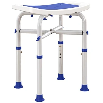 Image of HOMCOM Shower Chair for the Elderly and Disabled, Adjustable Padded Stool with Built in Handle Non slip Suction Foot Pads, Blue