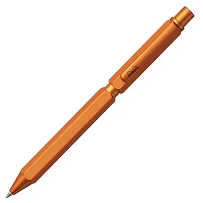 Image of RHODIA 9340C 3 in 1 scRipt Multipen 2 Ballpoint Pens 0.5 mm Black &amp; Red + Graphite Mechanical Pencil Hexagonal Body Orange Brushed Aluminium Refillable Eraser Under the Push Button