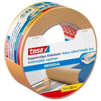 Image of tesa Double Sided Tape Universal Versatile, Adhesive for Carpet Fixation, Handicrafts and Home Decoration 25 m x 50 mm