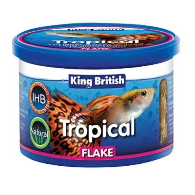 Image of King British Tropical Fish Flake With Immuno Health Booster Complete Food for Helps Prevent Infection and Disease High Protein Content Includes Essential Vitamins 28g