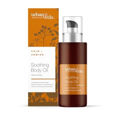 Image of Urban Veda Soothing Body Oil COSMOS Certified Massage for Sensitive Skin Organic Vitamin E &amp; Sweet Almond Calming and Women Men 100 ML