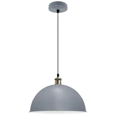 Image of Large Vintage Retro Ceiling Pendant Hanging Dome Light Shade Metal Grey Finish Antique Brass Industrial Lamp Holder M0090