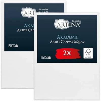 Image of Artina 2pcs Paint Canvas Set 30x40 cm FSC® for Painting 100% Cotton Stretcher Frame 280 g/m² Blank Canvases Art Acrylic, Watercolour &amp; Oil Small Akademie