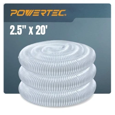 Image of PowerTec 70144 Dust Collection (2 1/2 Inch x 20 Feet) Flexible Clear Vue Heavy Duty PVC Hose, 2.5