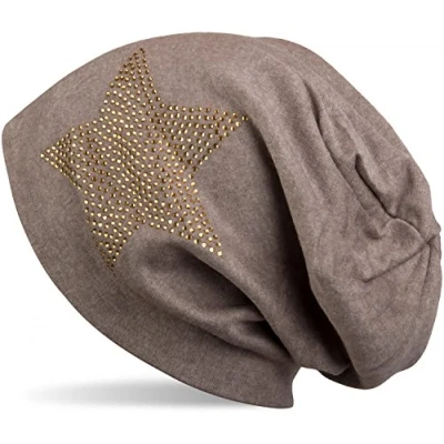 Image of styleBREAKER Warm Beanie hat with Star Rhinestone Application, Unisex 04024023, Colour:Mottled Brown/Yellow Gold
