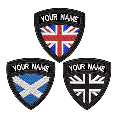 Image of Custom Tactical Military Name Patch, Personalized Embroidery tag, British, Scotland Flag Iron on/Hook &amp; Loop Patch for Multiple Clothing Bags Work Shirt