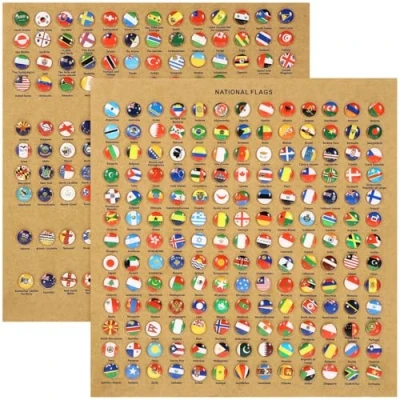 Image of 218pcs National Flag Thumb Tacks: Country Map Push Pins World Flags for Travel Bulletin Board Pinboard Office
