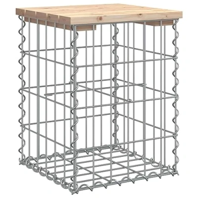 Image of vidaXL Garden Bench with Gabion Base Design Solid Pinewood Top &amp; Galvanised Steel Brown Rustic Outdoor Seating for Garden, Patio Backyard
