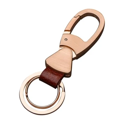 Image of Cerbery Leather Keyring with Rings and Gift Box Car Lanyard Keychain Key Holder Ring Chain (Gold)