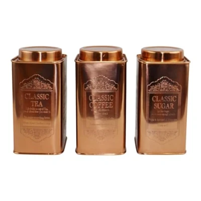 Image of Set of 3 Large Tea Coffee Sugar Canisters Kitchen Storage
