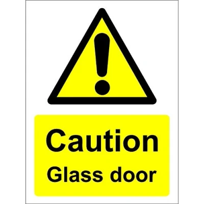 Image of Caution glass door safety sign Self adhesive sticker 300mm x 200mm