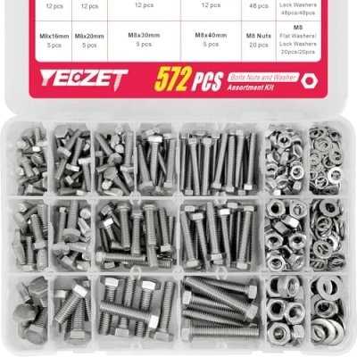 Image of YEEZET 572pcs M5 M6 M8 Bolts and Nuts Kit, 304 Stainless Steel Metric Heavy Duty Bolt Assortment Set, 13 Sizes, Length from10 40mm