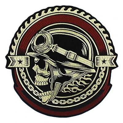 Image of Embroidery Gear Skull Patches Motif Applique Iron on Stickers for Jacket Back Punk Bike Badges 1 Piece