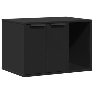 Image of vidaXL Cat Litter Box Enclosure/End Table Black Engineered Wood, Hidden Design, Customizable Doors, 60x40x40 cm, Versatile Use