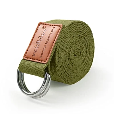 Image of voidbiov D Ring Buckle Yoga Strap 1.85 or 2.5M, Durable Cotton Adjustable Belt Perfect for Holding Poses, Improving Flexibility and Physical Therapy Avocado Green