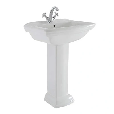 Image of Milano Sandringham Traditional 605mm x 470mm White Full Pedestal Bathroom Basin Sink 1 Tap Hole