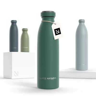 Image of LARS NYSØM Stainless Steel Insulated Water Bottle 12oz 17oz 25oz 34oz 51oz Thermo Flask for Hot and Cold Beverages Leakproof Drinking (Pine Green, 500ml)