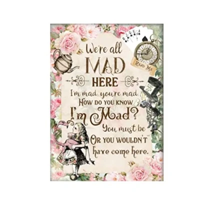 Image of Sawfish® Alice in Wonderland Metal Sign Mad Hetter Bonkers The Cheshire Cat Retro Tin Wall Art