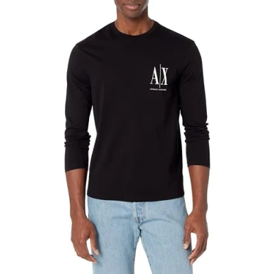 Image of Armani Exchange Men&#039;s Long Sleeves, Front Print Logo T Shirt, Black, Extra Small