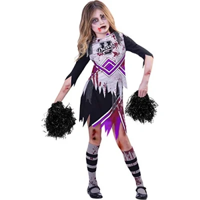 Image of Girls Purple Zombie Cheerleader Halloween Fancy Dress Costume (Age 7 8 Years)