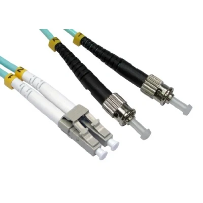 Image of kenable OM3 Aqua Fibre Optic ST LC Duplex MM 50 125 Patch LSZH Cable 1m [1 metres]
