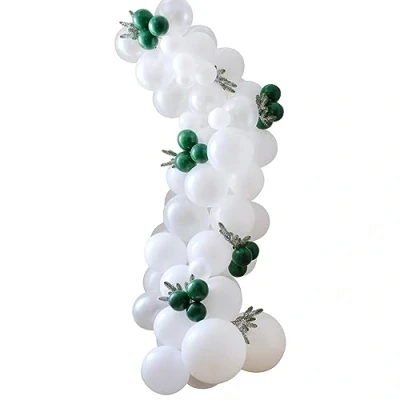 Image of Ginger Ray White &amp; Dark Green Snowy Christmas Balloon Arch Garland Party Decoration Pack of 75 Latex Balloons