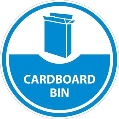 Image of Cardboard bin, recycling sign Self adhesive sticker (150mm x 150mm)
