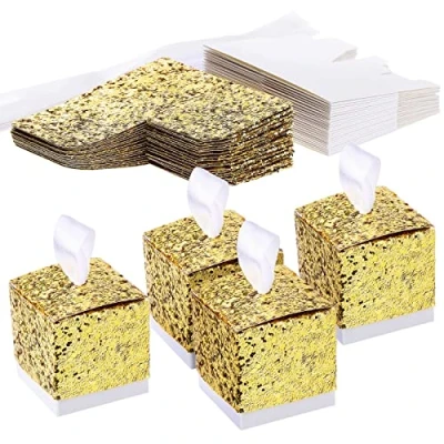 Image of TsunNee Sparkle Sequin Paper Candy Box, Sweet Wedding Favour Boxes, Glitter Party Gift Creative Treat Gold, 25 Pack