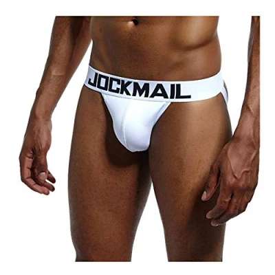 Image of Sexy Mens Jock Straps Underwear Cotton Jocks Bikini G Strings Men Thongs Male Briefs Gay 6 Colors (M, White)